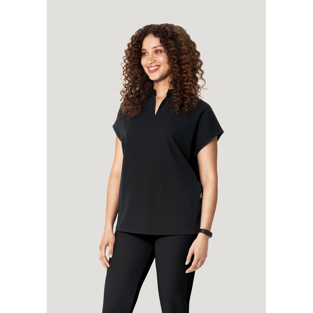 NEW Mandala Mandarin Dolman Scrub Top Black Equa-Tek Woven Medical Uniform M